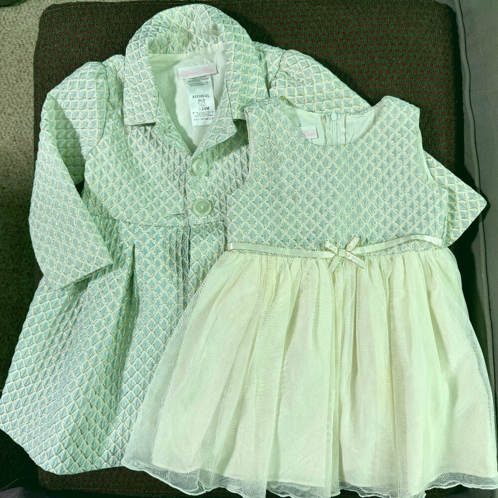 Bonnie Baby Girls Size 24M Elegant Easter Dress & Coat Set